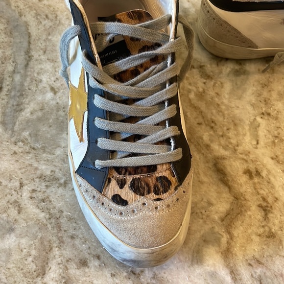Golden Goose mid star, leather leopard sneaker w gold star, size 37, with box - Picture 3 of 16